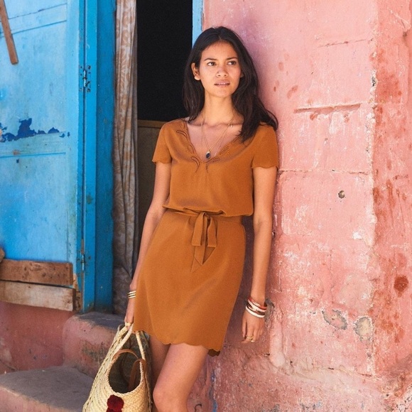 Sezane Dresses & Skirts - Sezane Annabella 100% Silk Openwork Scalloped Shift Dress Sz:44/US12 PLEASE READ